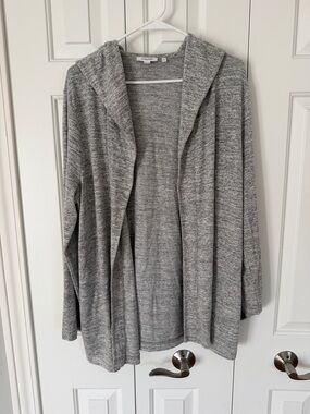 Chico's Heather Gray Open-Front Hooded Cardigan